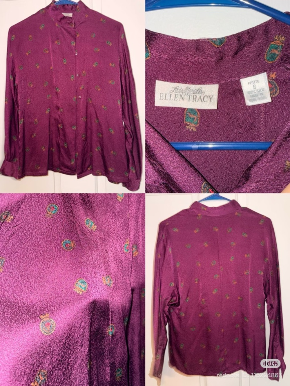100% Silk Button-Up Blouse, size petite 4. Barely worn.